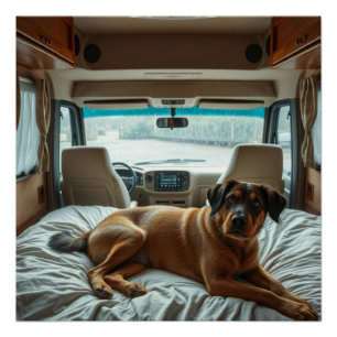 Dog Sleeping in Cosy RV Interior Poster