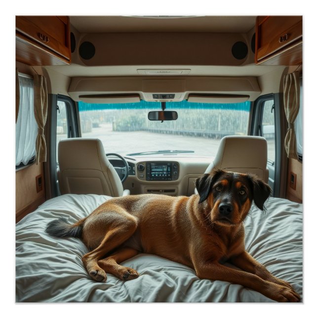 Dog Sleeping in Cosy RV Interior Poster (Front)