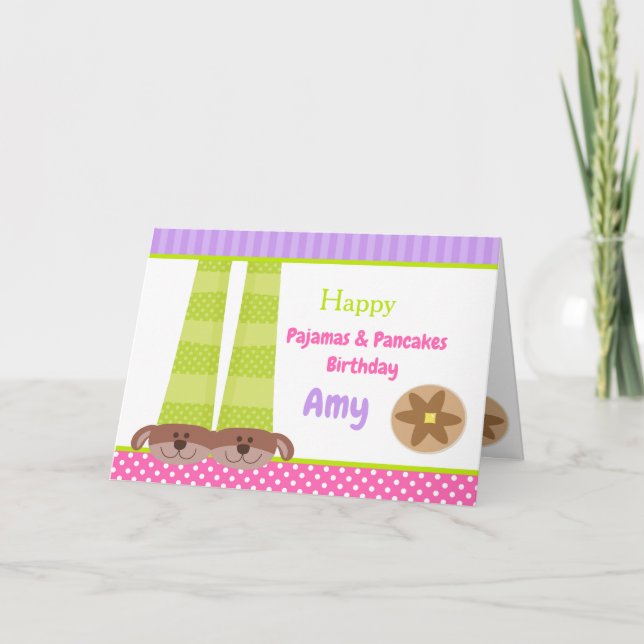 Dog Slippers Pyjamas & Pancakes Birthday Party Card (Front)