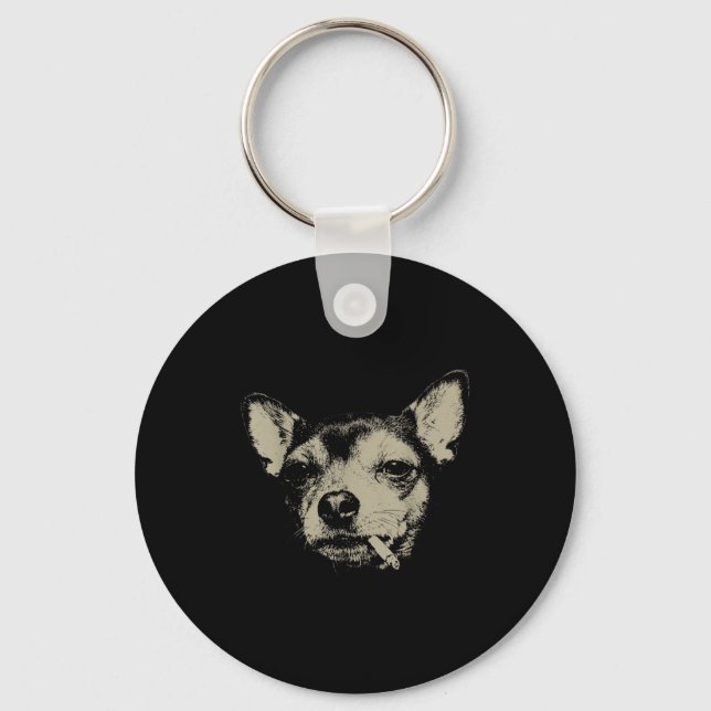 Dog Smoking Cigarette Chihuahua Meme Key Ring (Front)