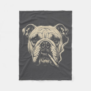 Dog Smoking Cigarette English Bulldog Illustration Fleece Blanket