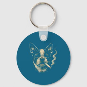 Dog Smoking Cigarette Funny Boston Design Key Ring