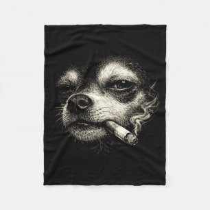 Dog smoking cigarette funny chihuahua face meme fleece blanket