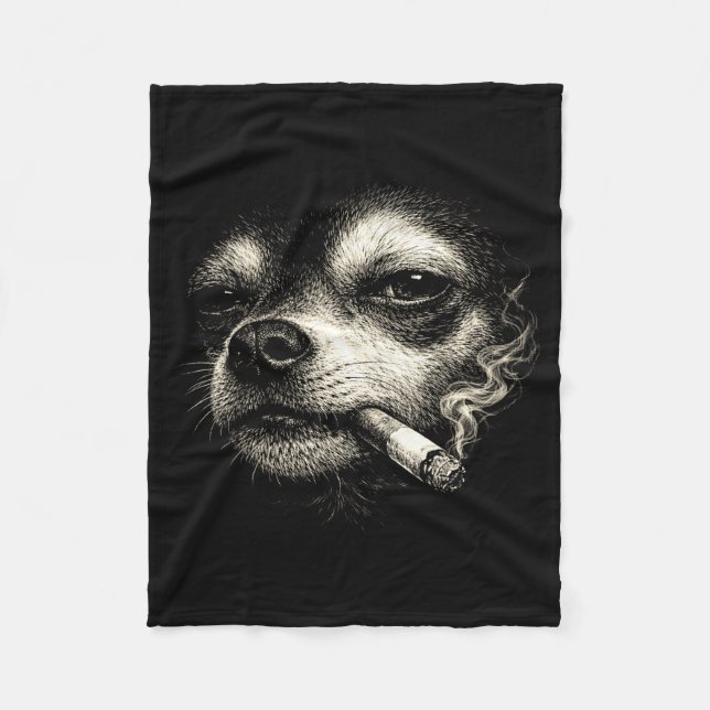 Dog smoking cigarette funny chihuahua face meme fleece blanket (Front)