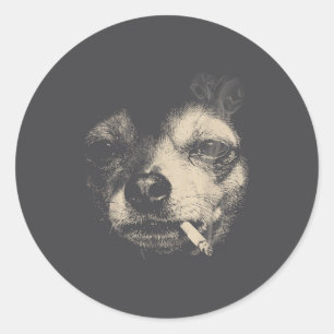 Dog Smoking Cigarette Funny Chihuahua Meme Classic Round Sticker