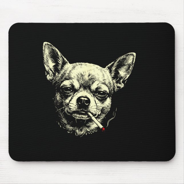 Dog smoking cigarette funny chihuahua meme funny mouse pad (Front)