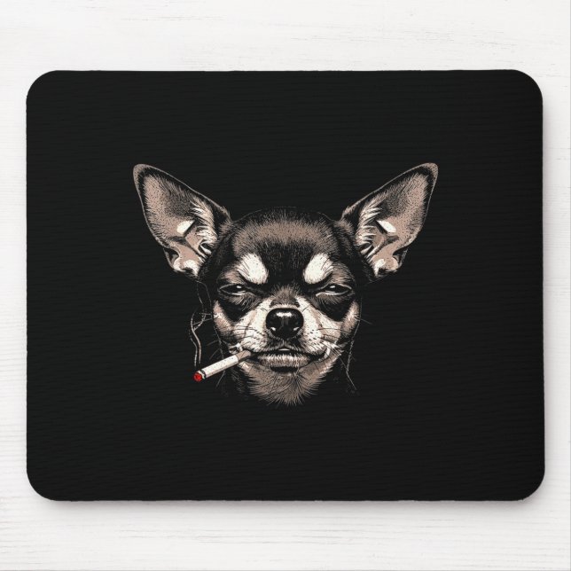 Dog Smoking Cigarette Funny Chihuahua Meme Men Wom Mouse Pad (Front)
