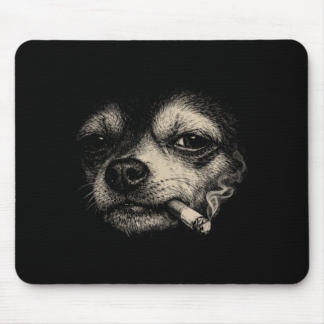 Dog smoking cigarette funny chihuahua meme  mouse pad (Front)
