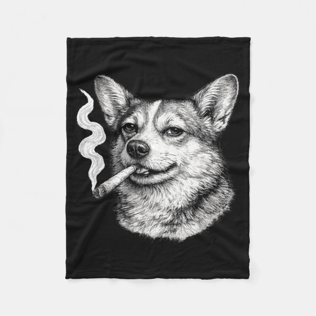 Dog smoking cigarette funny corgi meme father's da fleece blanket (Front)