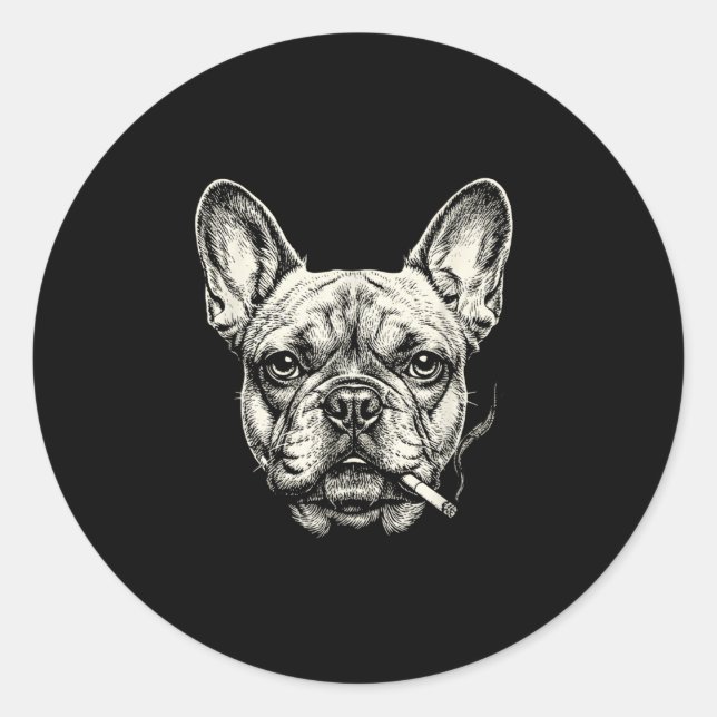 Dog Smoking Cigarette Funny French Bulldog Meme  Classic Round Sticker (Front)