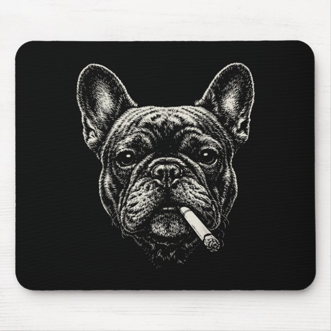 Dog Smoking Cigarette Funny French Bulldog Meme Mouse Pad (Front)