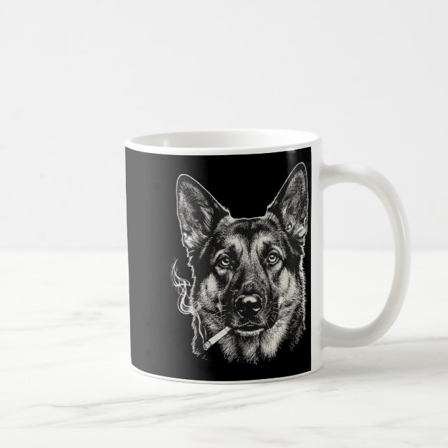 Dog Smoking Cigarette Funny German Shepard Meme Coffee Mug (Right)
