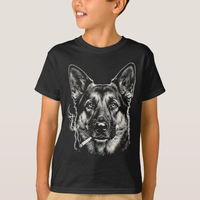 Dog Smoking Cigarette Funny German Shepard Meme T-Shirt (Front)