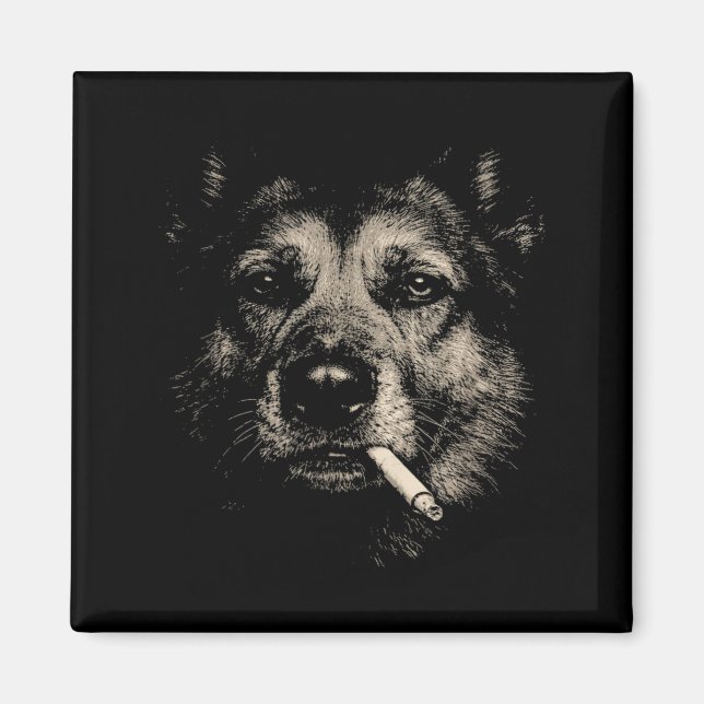 Dog Smoking Cigarette Funny German Shepherd Dog Magnet (Front)