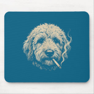 Dog Smoking Cigarette Funny Goldendoodle Meme Mouse Pad