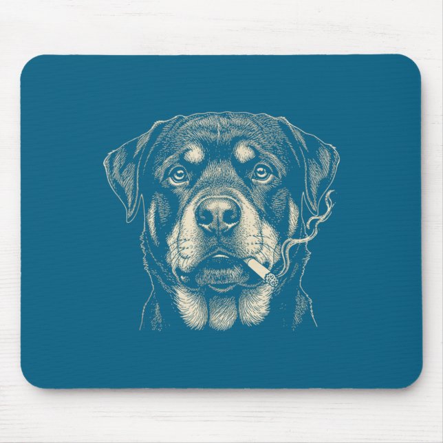 Dog Smoking Cigarette Funny Rottweiler Artwork Mouse Pad (Front)