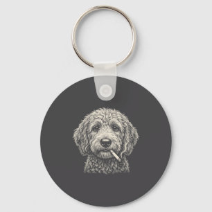 Dog Smoking Cigarette Golden Doodle Key Ring