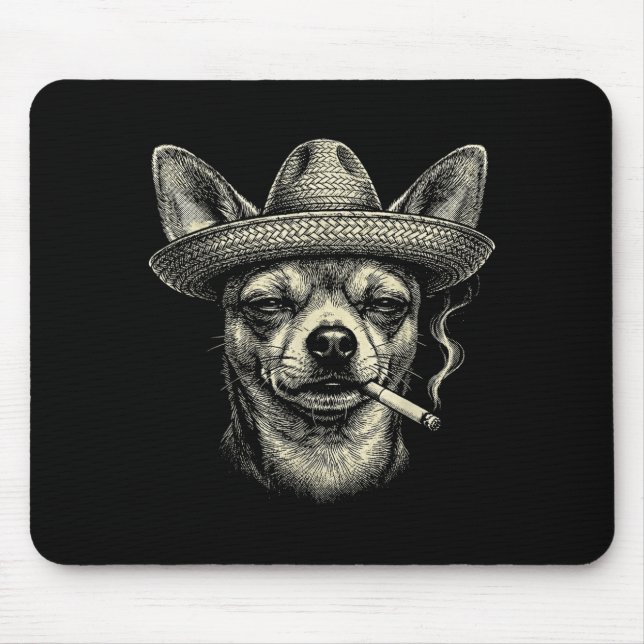 Dog smoking cigarette meme funny chihuahua in mouse pad (Front)