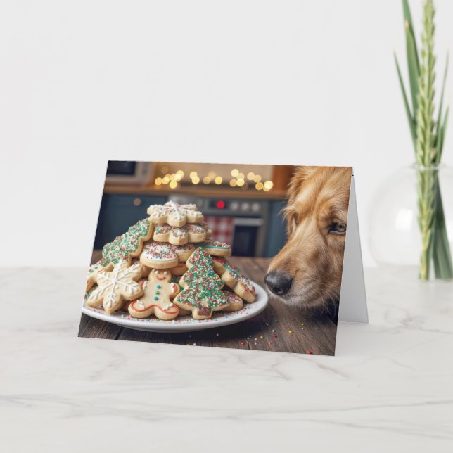Dog Sniffing Christmas Sugar Cookies Card (Front)