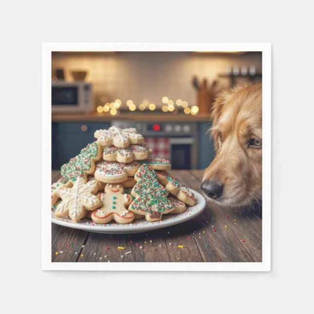 Dog Sniffing Christmas Sugar Cookies Napkin (Front)