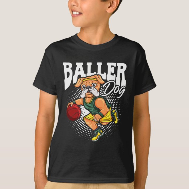 Dog Sports Athlete Bulldog Muscular Dog Basketball T-Shirt (Front)