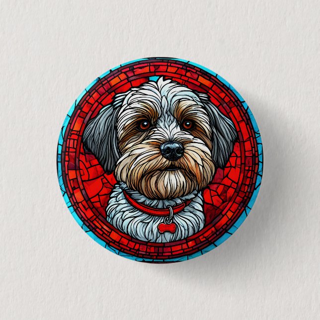 Dog Stained Glass Art 3 Cm Round Badge (Front)