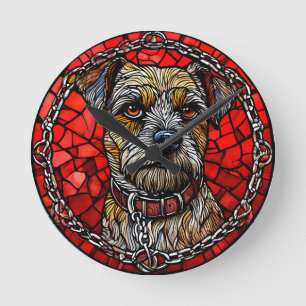 Dog Stained Glass Art Round Clock