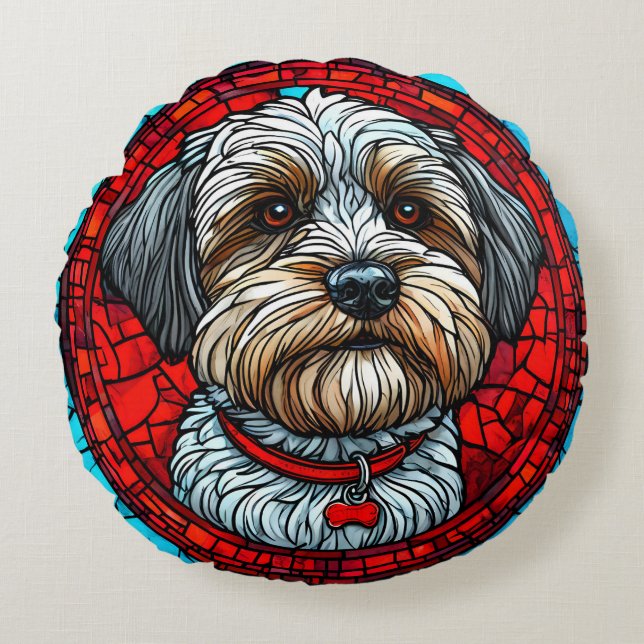 Dog Stained Glass Art Round Cushion (Front)