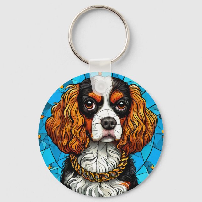 Dog Stained Glass Portrait Key Ring (Front)