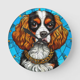 Dog Stained Glass Portrait Round Clock