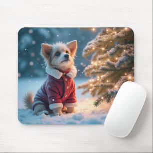 Dog Staring At Twinkling Holiday Lights Mouse Pad