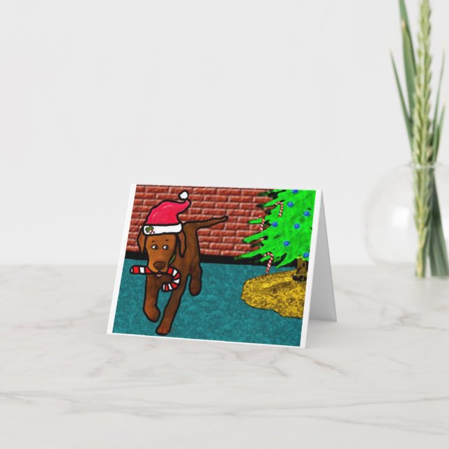 dog steals candycane holiday card (Front)