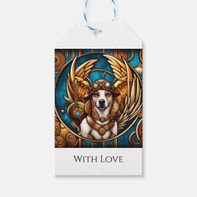 Dog steampunk with wings  gift tags (Front)