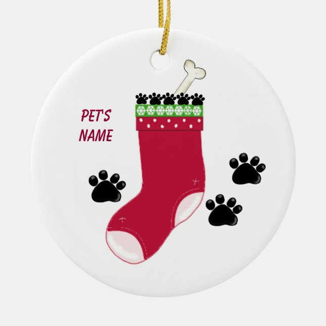 Dog Stocking and Paw Prints Ornament (Front)