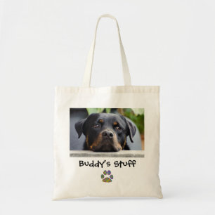 Dog Stuff Paw Print Pet Photo Name Tote Bag