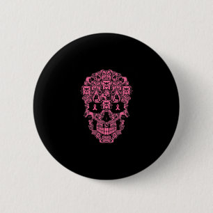 Dog Sugar Skull Pink Ribbon Breast Cancer  6 Cm Round Badge
