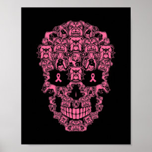 Dog Sugar Skull Pink Ribbon Breast Cancer  Poster