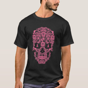 Dog Sugar Skull Pink Ribbon Breast Cancer T-Shirt
