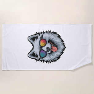 Dog Sunglasses Mountain Sunset Reflection Beach Towel