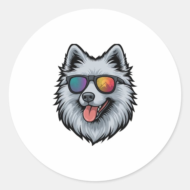 Dog Sunglasses Mountain Sunset Reflection Classic Round Sticker (Front)