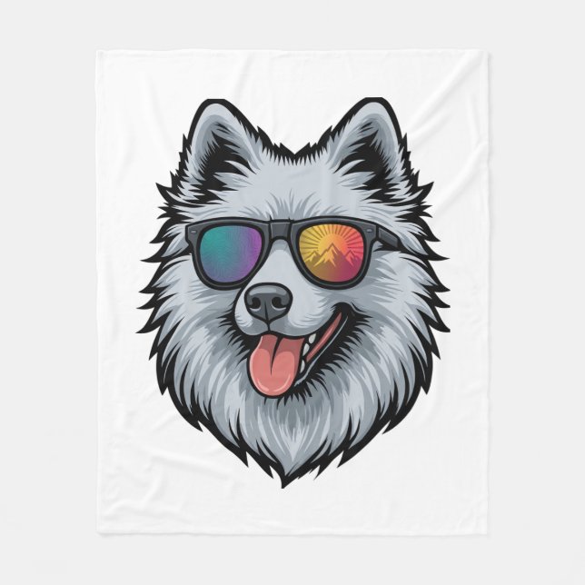 Dog Sunglasses Mountain Sunset Reflection Fleece Blanket (Front)