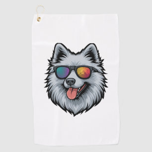 Dog Sunglasses Mountain Sunset Reflection Golf Towel