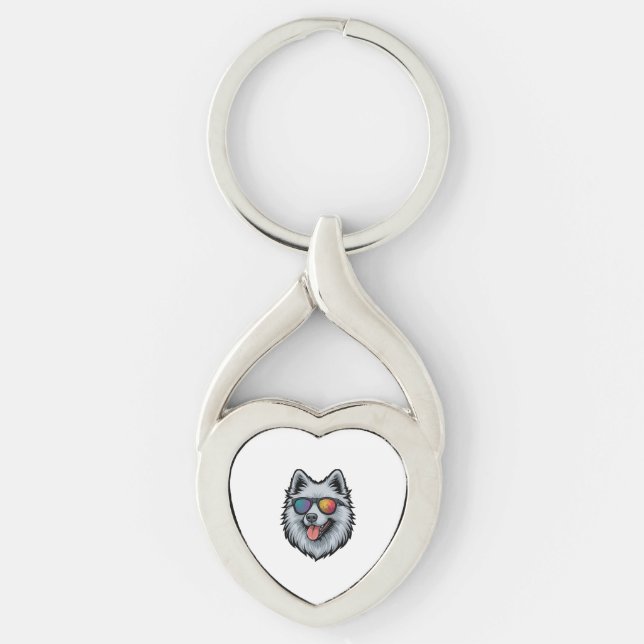 Dog Sunglasses Mountain Sunset Reflection Key Ring (Front)