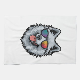 Dog Sunglasses Mountain Sunset Reflection Tea Towel