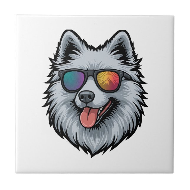 Dog Sunglasses Mountain Sunset Reflection Tile (Front)