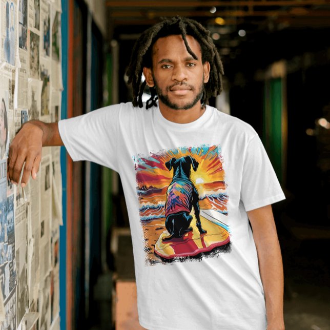Dog Surfing Cute Colourful Comic Illustration T-Shirt (Funny Dog Surfing in the Summer)