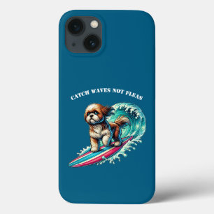 Dog Surfing on a Surfboard Riding a Big Wave URM iPhone 13 Case