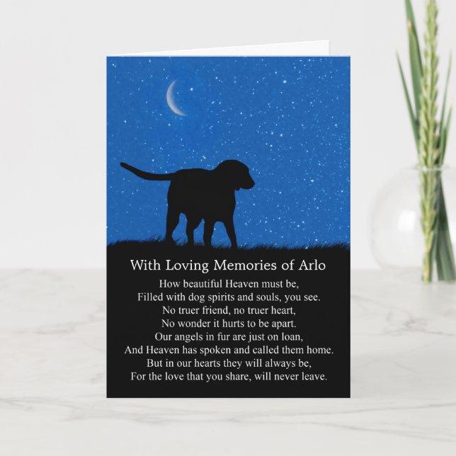 Dog Sympathy With Labrador and Stars Custom Name Card (Front)