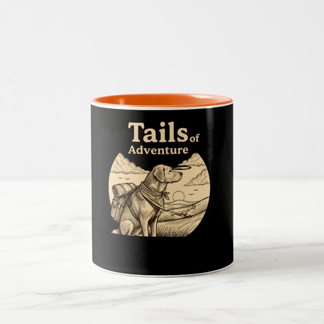 Dog Tails of Adventure Funny Dog Lover Hiking  Two-Tone Coffee Mug (Center)