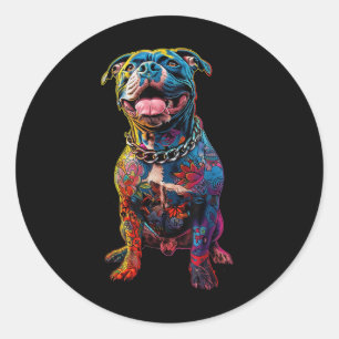 Dog Tattoos Pitbull Tattooed Colourful Tattooed Do Classic Round Sticker